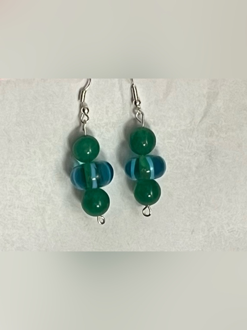 Silver Green & Blue Beaded Dangle Earrings